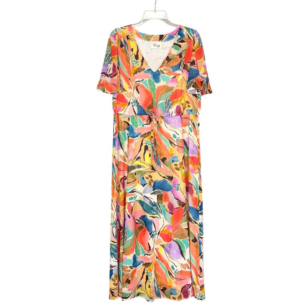 Maison Imua Alma Dress Abstract Watercolor Print Midi Made in France Size M